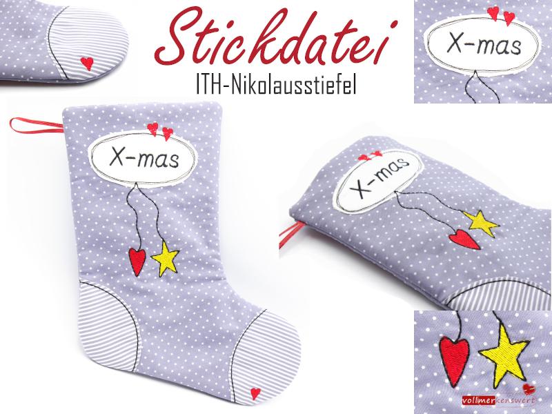 Stickdatei ITH Nikolausstiefel (ohne Schriftzug) für 20x30 cm Stickrahmen S354-01